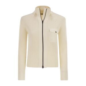 HERNO Ribbed Knit Zip-Up Cardigan with Pocket Detail Women WHITE Sweaters &
